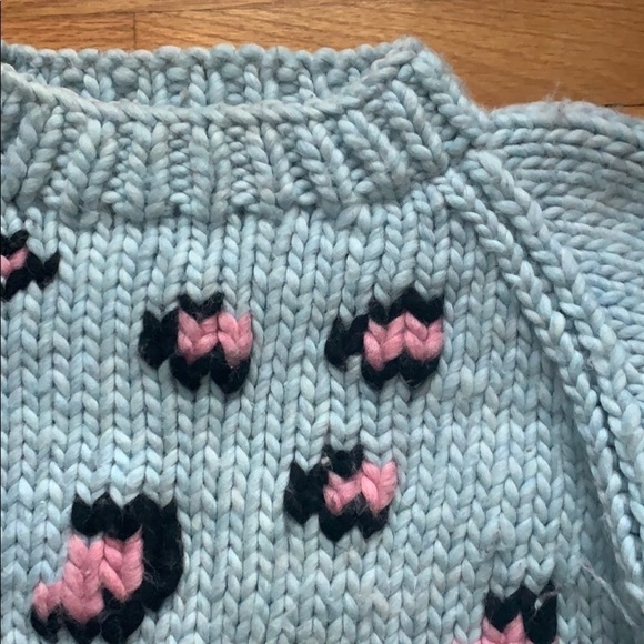 WOOL AND THE GANG Light Blue and Pink Leopard Print Chunky Handknit Sweater - Picture 2 of 4